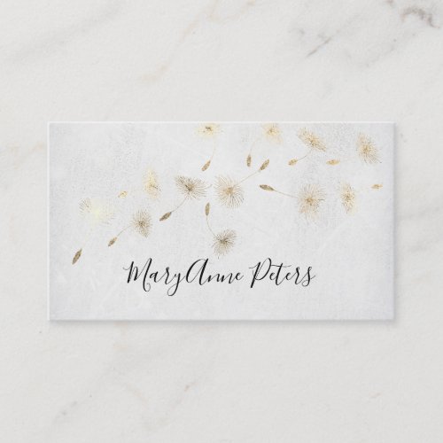 faux gold foil flying dandelions business card