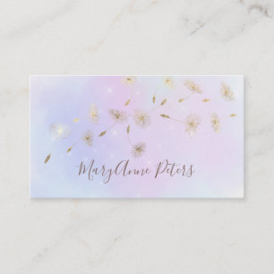faux gold foil flying dandelions on pastel splash business card