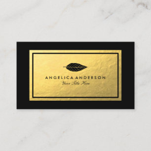 Faux Gold Foil Frame Black Leaf Business Card