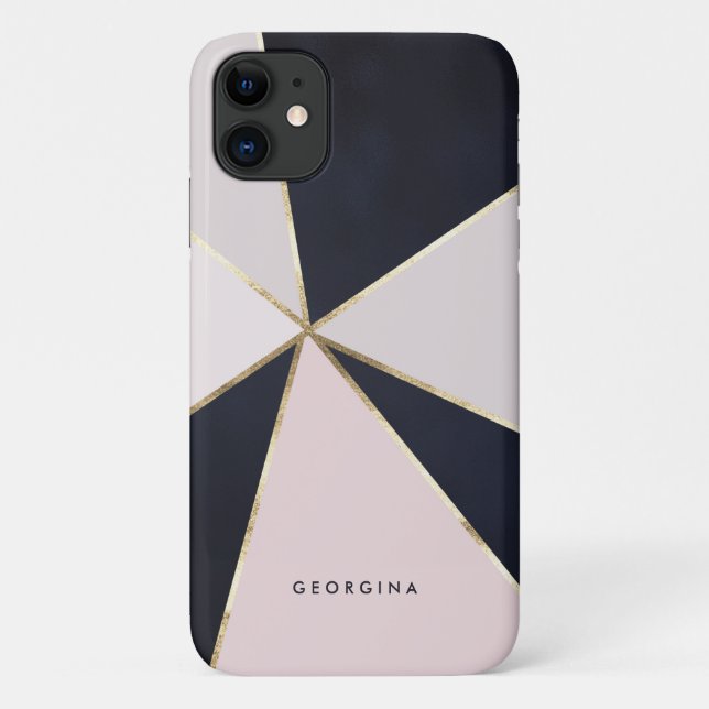 Faux Gold Foil Geometric Lines Blue and Pink Case-Mate iPhone Case (Back)