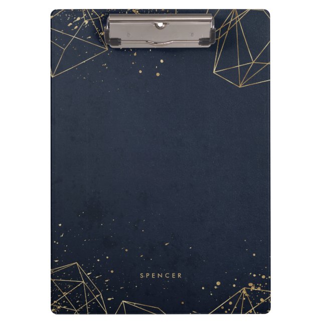 Faux Gold Foil Geometric Polygons Personalized Clipboard (Front)