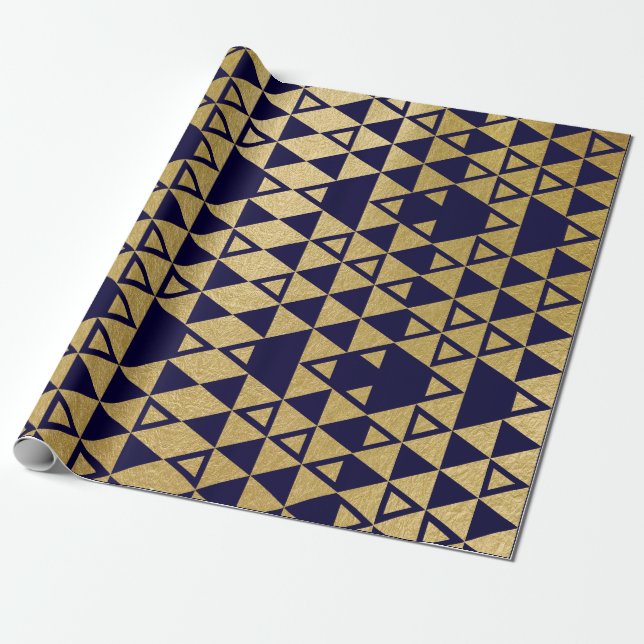 Faux Gold Foil Geometric Triangle Pattern Wrapping Paper (Unrolled)