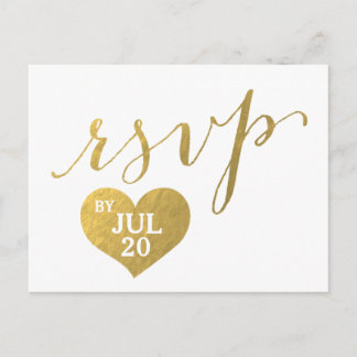 Faux Gold Foil Glam Heart | Wedding RSVP Postcard