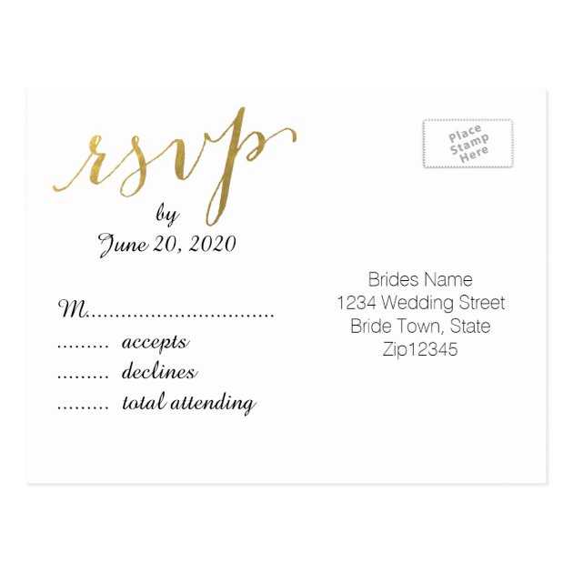 Faux Gold Foil Glam Heart | Wedding RSVP Postcard