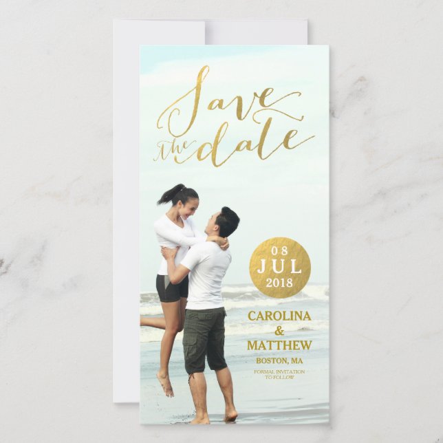 Faux Gold Foil Glamor | Save the Date Photo Card (Front)
