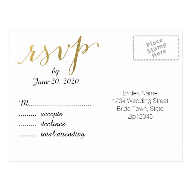 Faux Gold Foil Glamor | Wedding RSVP Postcard