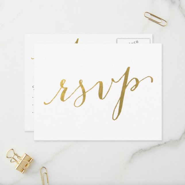 Faux Gold Foil Glamor | Wedding RSVP Postcard (Creator Uploaded)