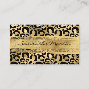 Faux Gold Foil Glitter Brush Stroke Leopard Business Card