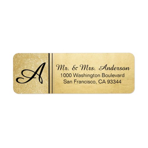 Faux Gold Foil Glitter Monogram Return Address Label