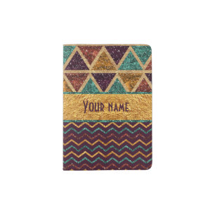 Faux Gold Foil Glitter Triangles and Chevrons Passport Holder