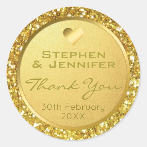 Faux Gold Foil Glitter Wedding Thank You Favor Classic Round Sticker
