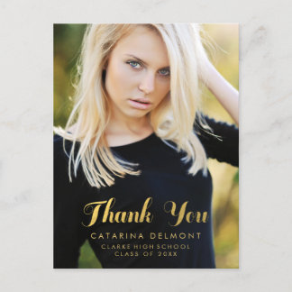 Faux Gold Foil Graduation Photo Thank You Postcard