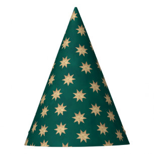 Faux Gold Foil & Green Stars Pattern Party Hat