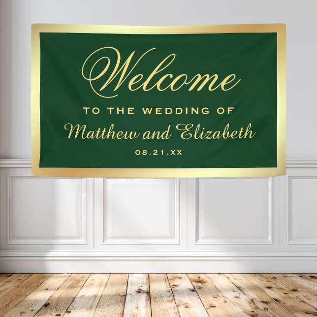 Faux Gold Foil Green Wedding Welcome Banner (Creator Uploaded)