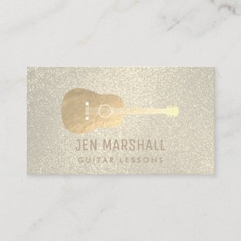 Faux Gold Foil Guitar On Faux Glitter Background Business Card by musickitten at Zazzle