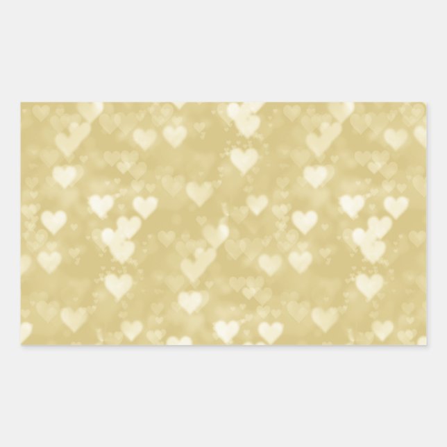 Faux Gold Foil Heart Background Hearts Bokeh Rectangular Sticker (Front)