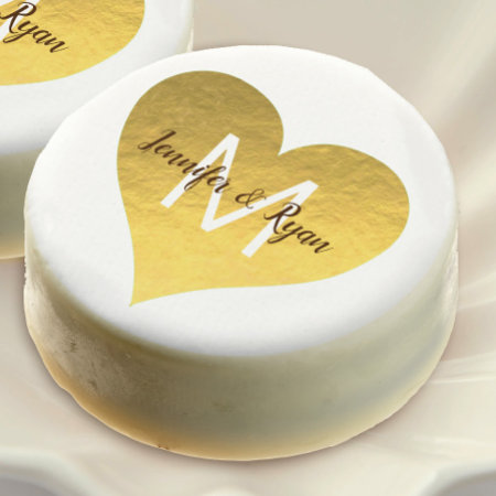 Faux Gold Foil Heart Wedding Bride And Groom Chocolate Covered Oreo