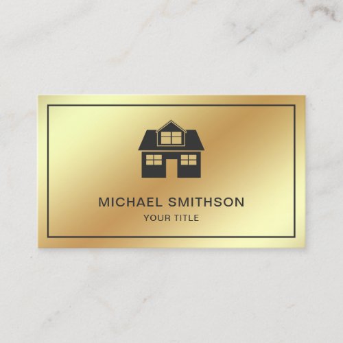 Faux Gold Foil Home Icon Real Estate Agent Business Card