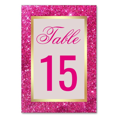 Faux Gold Foil Hot Pink Glitter Wedding Table Number