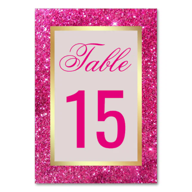 Faux Gold Foil Hot Pink Glitter Wedding Table Number | Zazzle