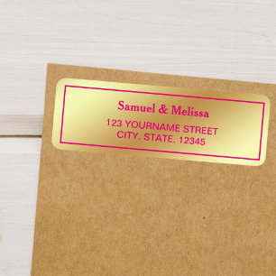 Faux Gold Foil Hot Pink Wedding Label
