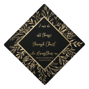 Faux Gold Foil I Can Do All Things Scripture Graduation Cap Topper