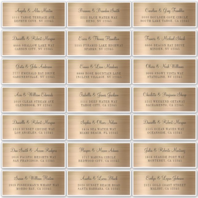 Faux Gold Foil Individual Wedding Address Labels (Front)
