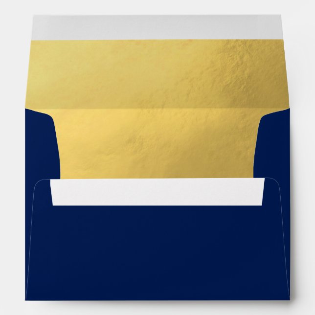 Faux Gold Foil Insert Navy Blue Wedding Envelope (Back (Bottom))