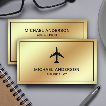 Faux Gold Foil Jet Aircraft Airplane Airline Pilot Business Card by ShabzDesigns at Zazzle