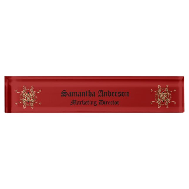 Faux Gold Foil Jewels Elegant Goth Desk Nameplate (Front)