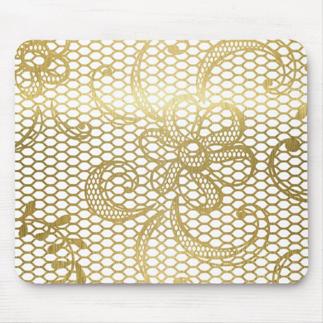 Faux Gold Foil Large Floral Lace Pattern Mouse Pad (Front)