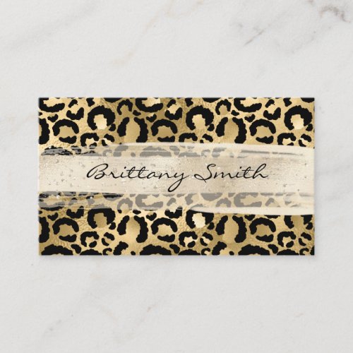 Faux Gold Foil Leopard Champagne Brush Stroke Business Card