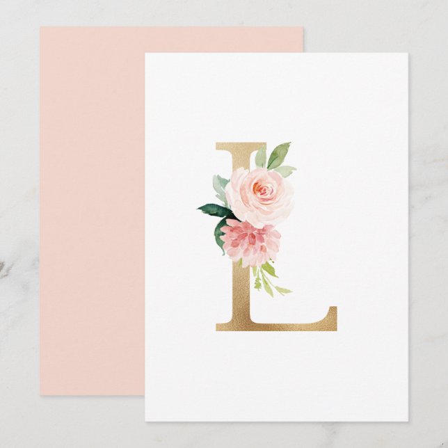Faux Gold Foil Letter L Blush Floral Monogram  Invitation (Front/Back)