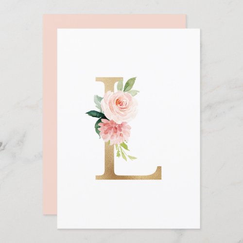 Faux Gold Foil Letter L Blush Floral Monogram  Invitation