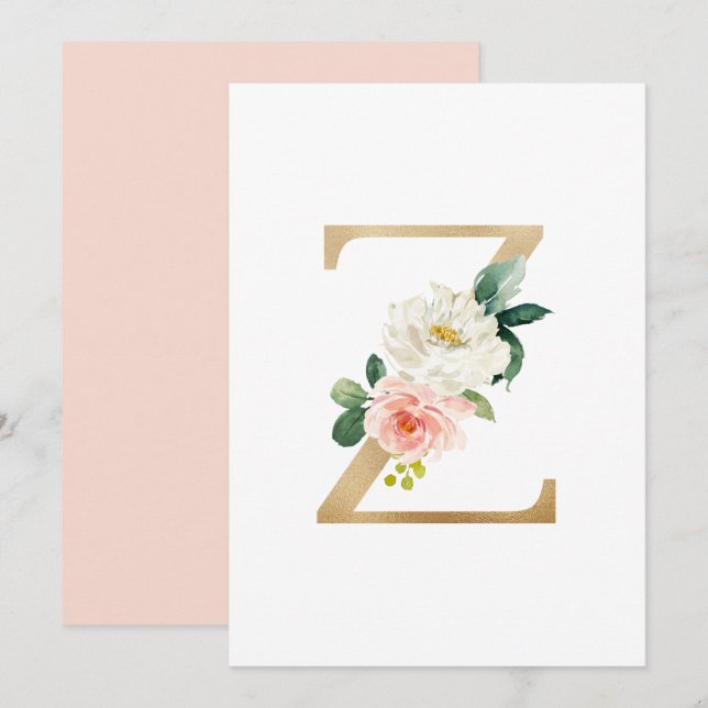 Faux Gold Foil Letter Z Blush Floral Monogram  Invitation (Front/Back)