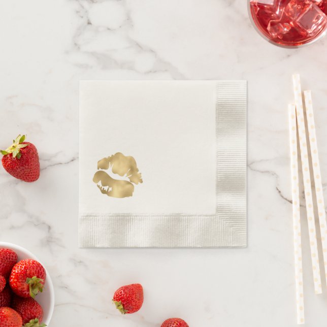 Faux Gold Foil Lipstick Kiss Napkins (Insitu)