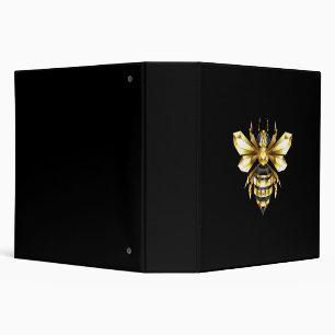 Faux Gold Foil Logo Bee Polygonal on Black 3 Ring Binder