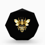 Faux Gold Foil Logo Bee Polygonal on Black Acrylic Award<br><div class="desc">Gold,  jewelry,  polygonal bee with golden sparkling wings on black background. Polygonal style animal.Golden bee.</div>