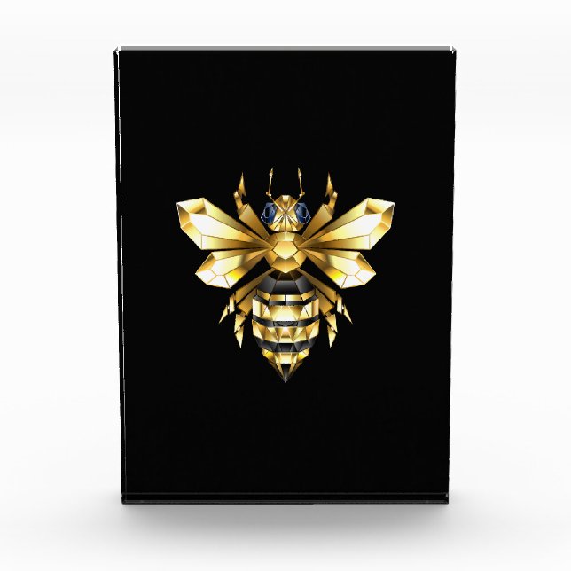 Faux Gold Foil Logo Bee Polygonal on Black Acrylic Award (Front)