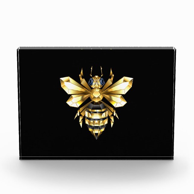 Faux Gold Foil Logo Bee Polygonal on Black Acrylic Award (Front)