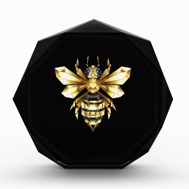 Faux Gold Foil Logo Bee Polygonal on Black Acrylic Award (Front)