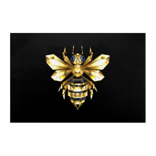Faux Gold Foil Logo Bee Polygonal on Black Acrylic Print