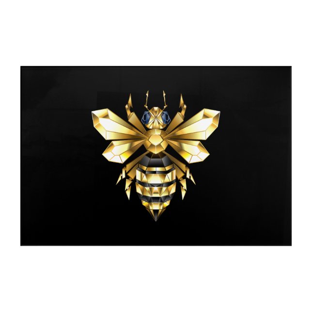 Faux Gold Foil Logo Bee Polygonal on Black Acrylic Print (Front)