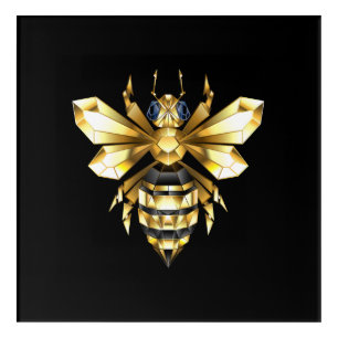 Faux Gold Foil Logo Bee Polygonal on Black Acrylic Print