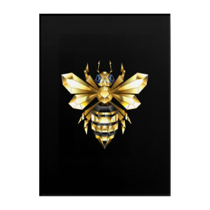 Faux Gold Foil Logo Bee Polygonal on Black Acrylic Print