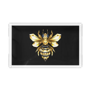 Faux Gold Foil Logo Bee Polygonal on Black Acrylic Tray
