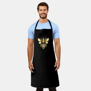 Faux Gold Foil Logo Bee Polygonal on Black Apron