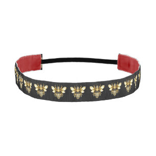 Faux Gold Foil Logo Bee Polygonal on Black Athletic Headband