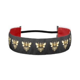 Faux Gold Foil Logo Bee Polygonal on Black Athletic Headband