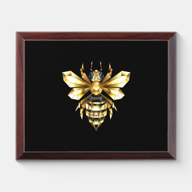 Faux Gold Foil Logo Bee Polygonal on Black Award Plaque (Horizontal)
